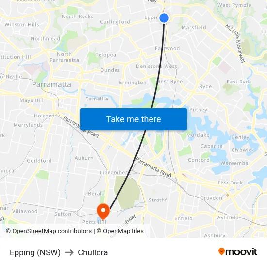 Epping (NSW) to Chullora map