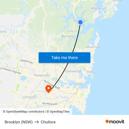 Brooklyn (NSW) to Chullora map