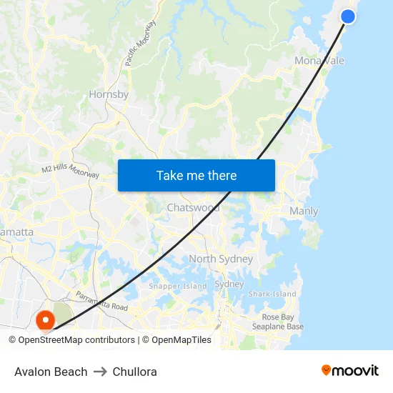 Avalon Beach to Chullora map