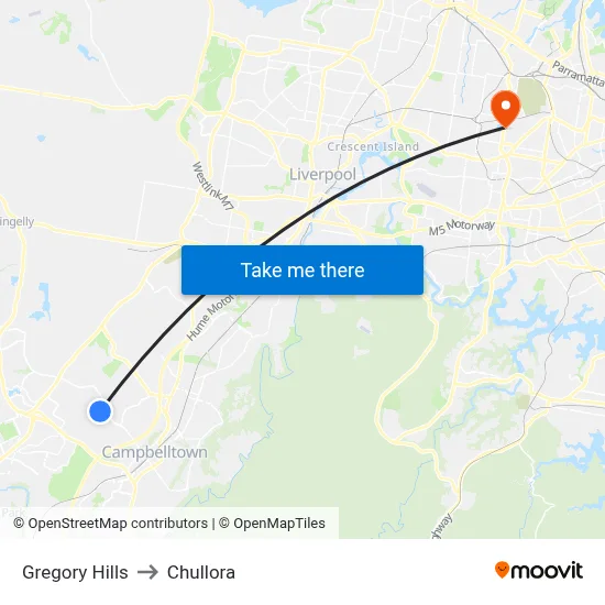 Gregory Hills to Chullora map