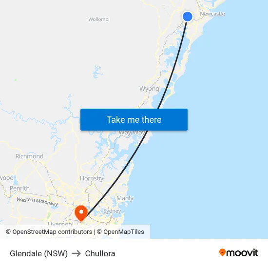 Glendale (NSW) to Chullora map