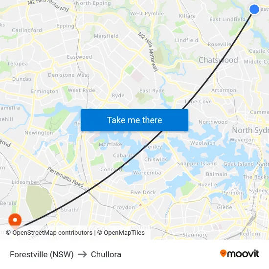 Forestville (NSW) to Chullora map