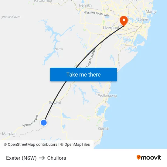 Exeter (NSW) to Chullora map