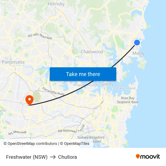 Freshwater (NSW) to Chullora map