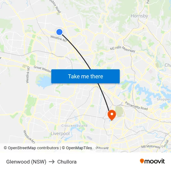 Glenwood (NSW) to Chullora map