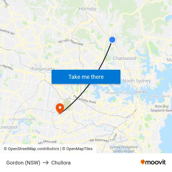 Gordon (NSW) to Chullora map