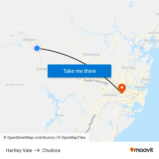 Hartley Vale to Chullora map