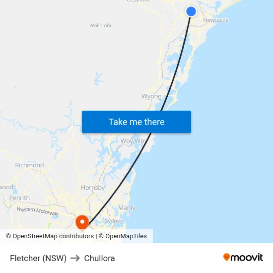 Fletcher (NSW) to Chullora map