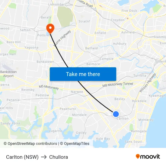 Carlton (NSW) to Chullora map