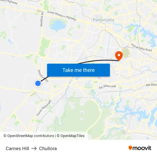 Carnes Hill to Chullora map