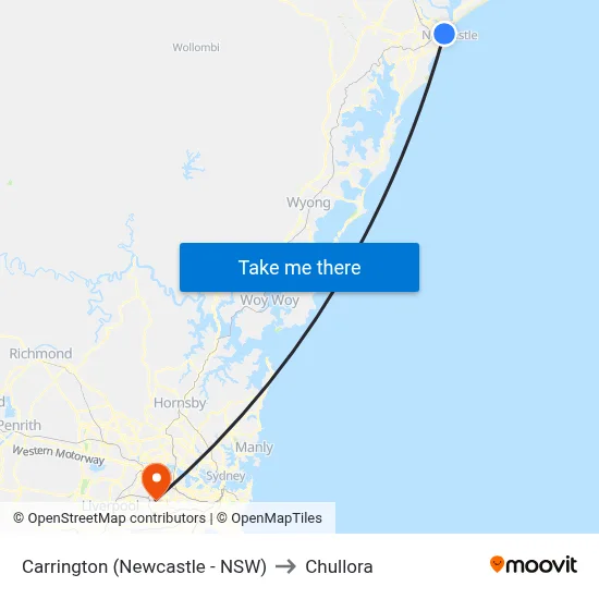 Carrington (Newcastle - NSW) to Chullora map