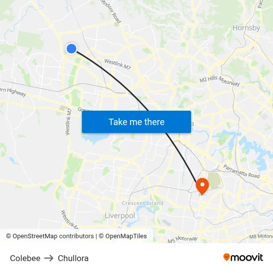 Colebee to Chullora map