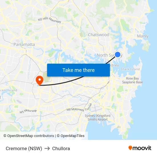 Cremorne (NSW) to Chullora map