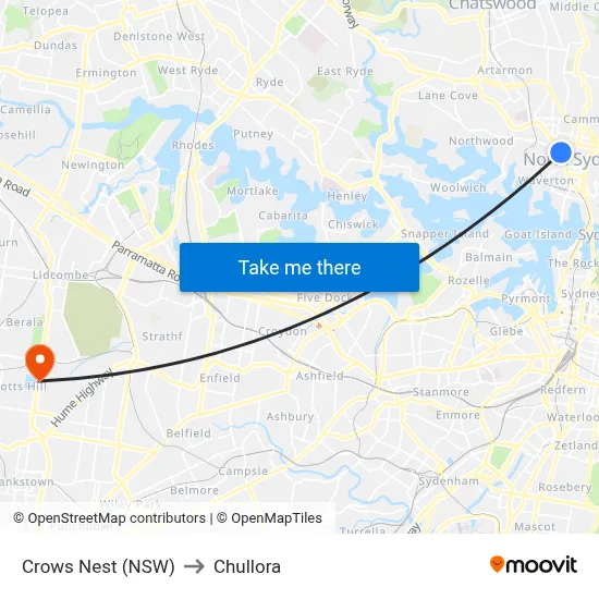 Crows Nest (NSW) to Chullora map