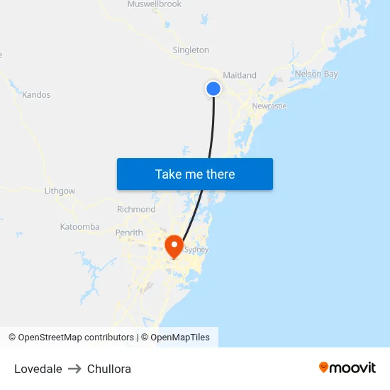 Lovedale to Chullora map