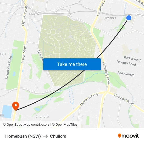 Homebush (NSW) to Chullora map