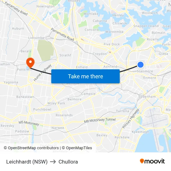 Leichhardt (NSW) to Chullora map