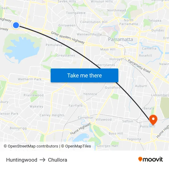 Huntingwood to Chullora map