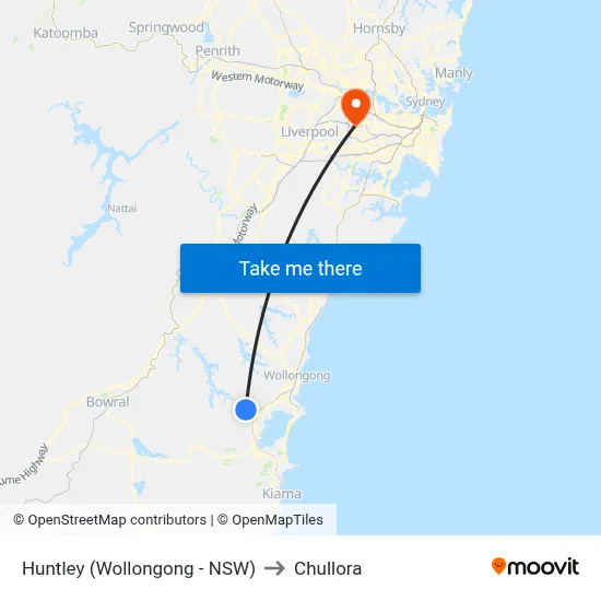 Huntley (Wollongong - NSW) to Chullora map