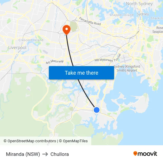 Miranda (NSW) to Chullora map