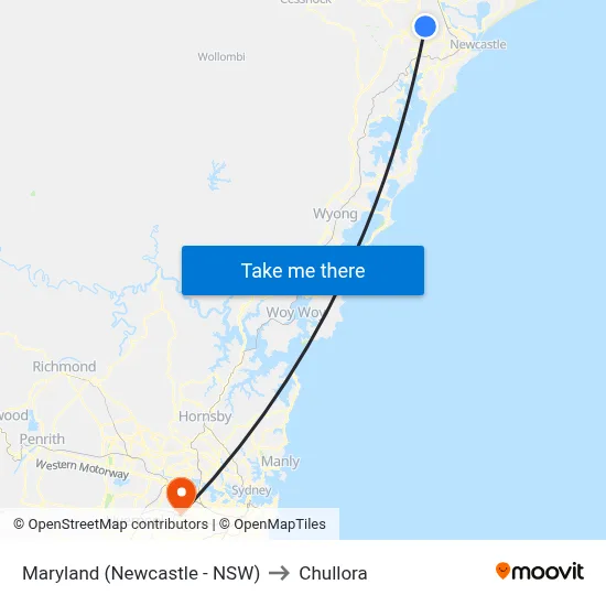Maryland (Newcastle - NSW) to Chullora map