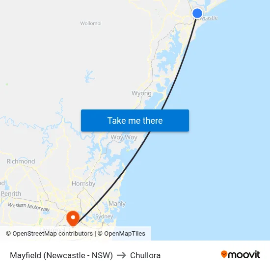Mayfield (Newcastle - NSW) to Chullora map