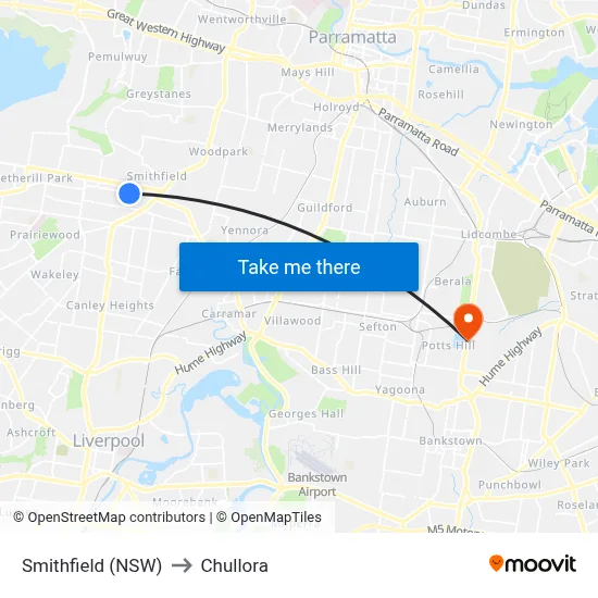 Smithfield (NSW) to Chullora map