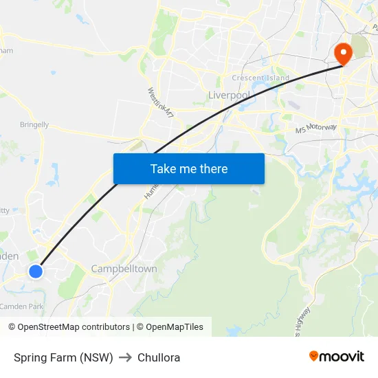 Spring Farm (NSW) to Chullora map
