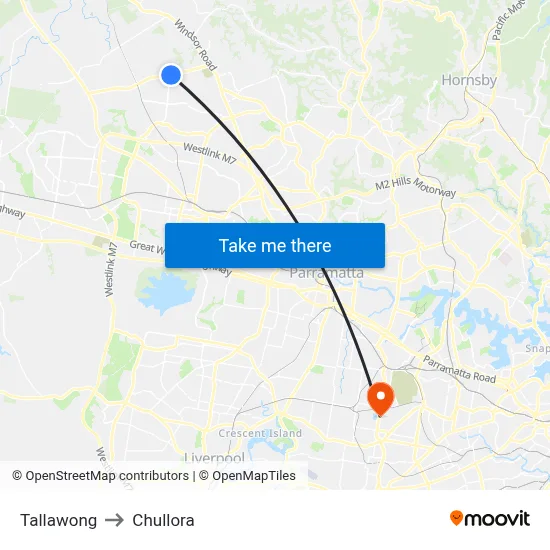 Tallawong to Chullora map