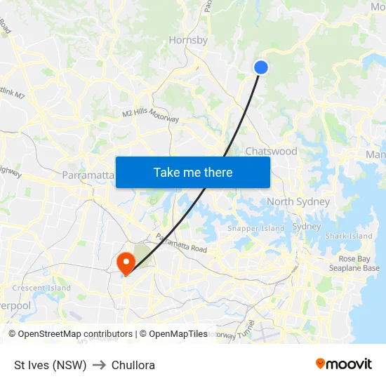 St Ives (NSW) to Chullora map