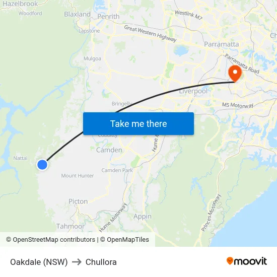 Oakdale (NSW) to Chullora map