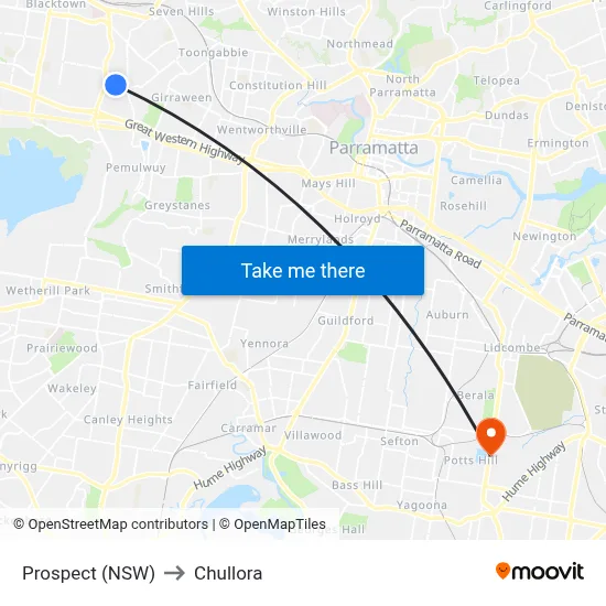 Prospect (NSW) to Chullora map
