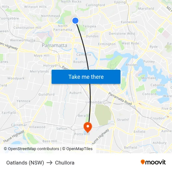 Oatlands (NSW) to Chullora map
