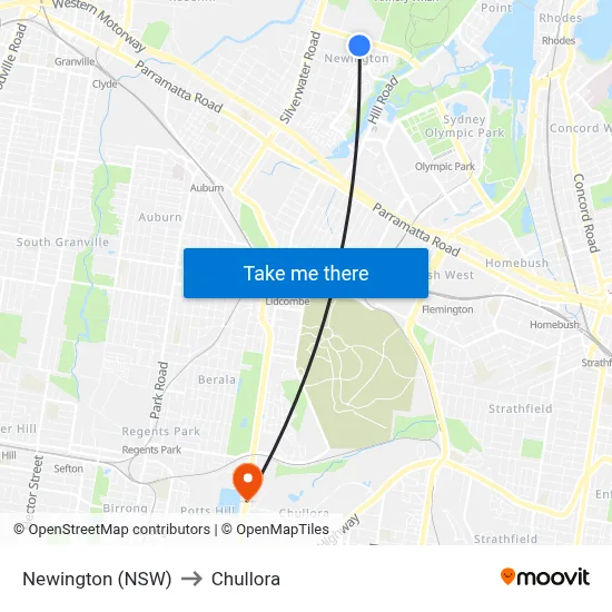 Newington (NSW) to Chullora map