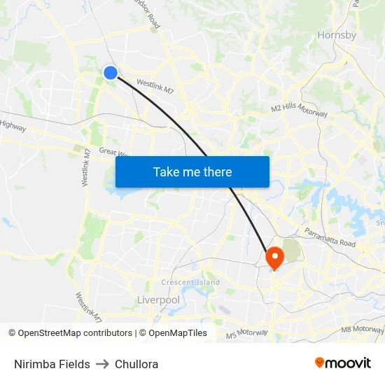 Nirimba Fields to Chullora map