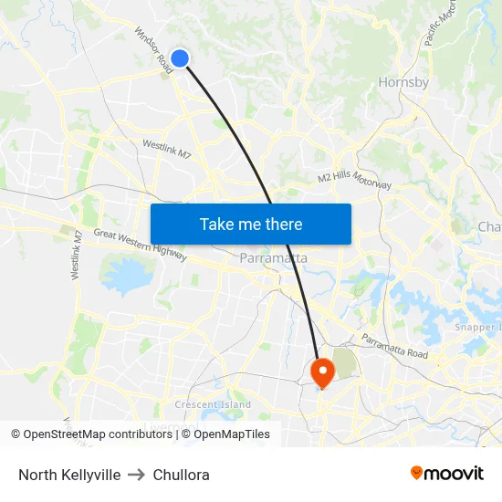 North Kellyville to Chullora map