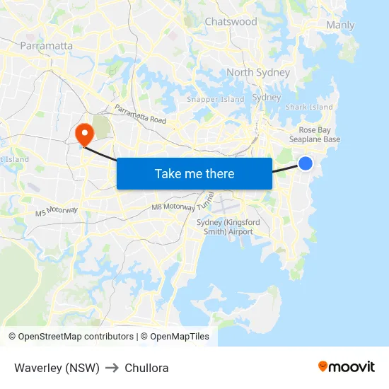 Waverley (NSW) to Chullora map
