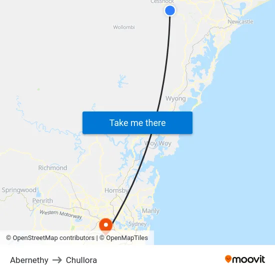 Abernethy to Chullora map