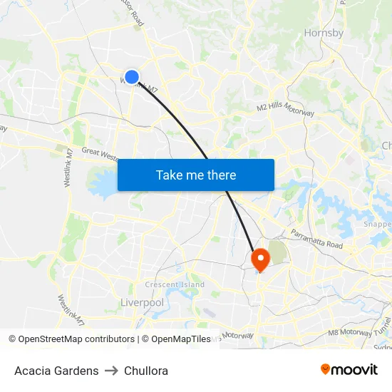 Acacia Gardens to Chullora map