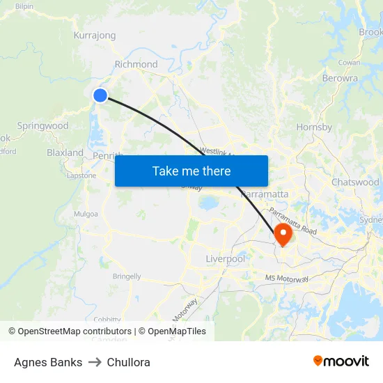 Agnes Banks to Chullora map