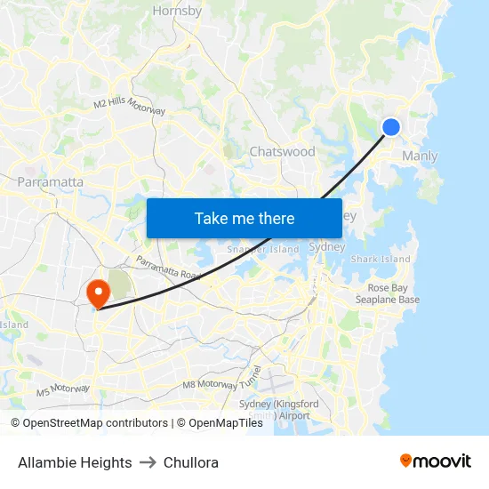Allambie Heights to Chullora map