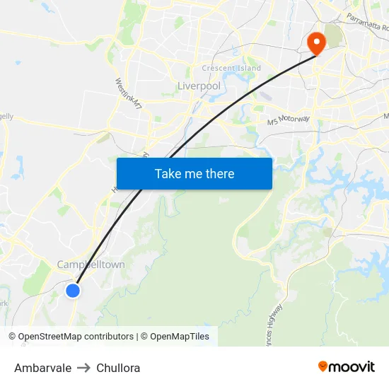 Ambarvale to Chullora map