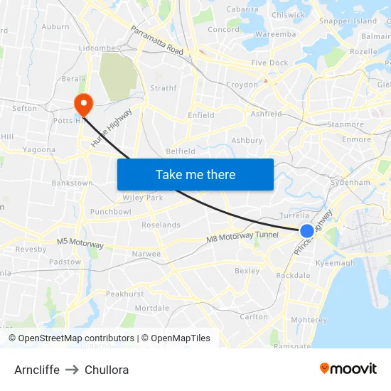 Arncliffe to Chullora map