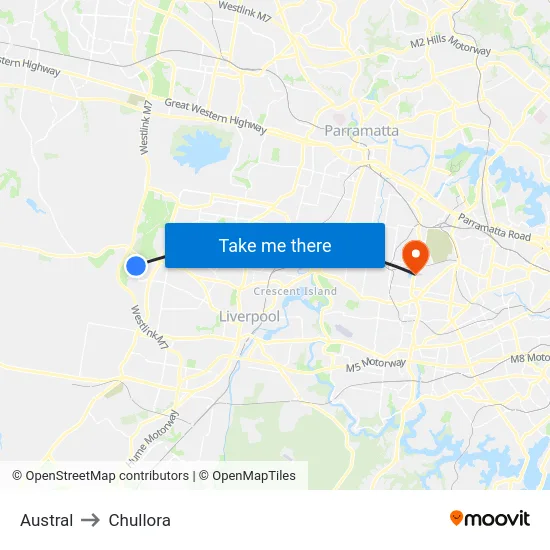 Austral to Chullora map