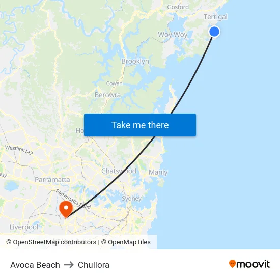 Avoca Beach to Chullora map