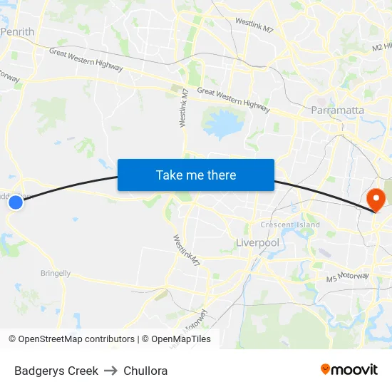 Badgerys Creek to Chullora map