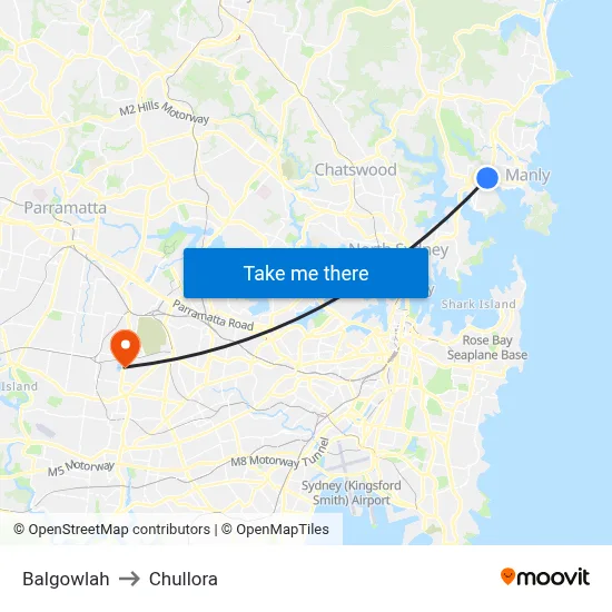 Balgowlah to Chullora map