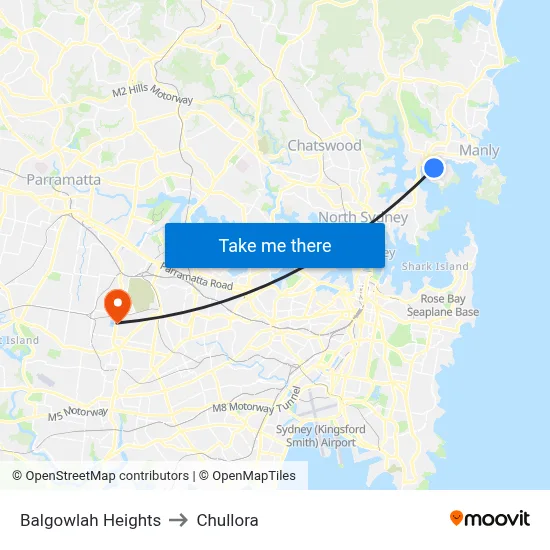 Balgowlah Heights to Chullora map
