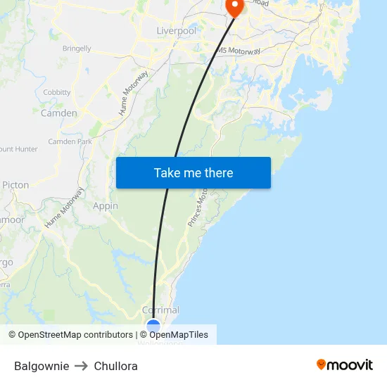 Balgownie to Chullora map