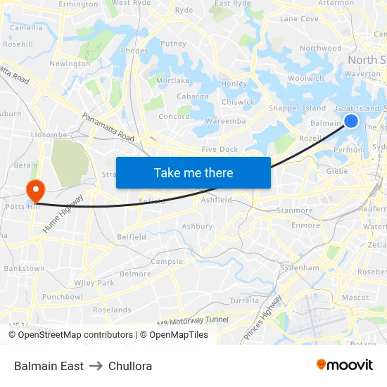 Balmain East to Chullora map